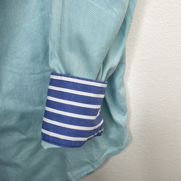 Robert Graham Teal Blue Striped Contrast Button Up Shirt Sz L - Picture 3 of 6